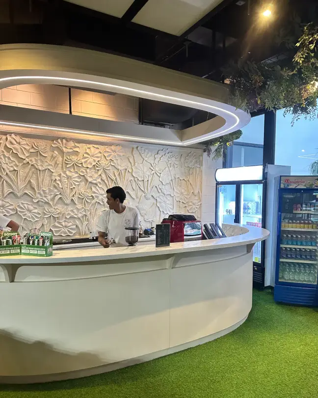 Curved white café bar